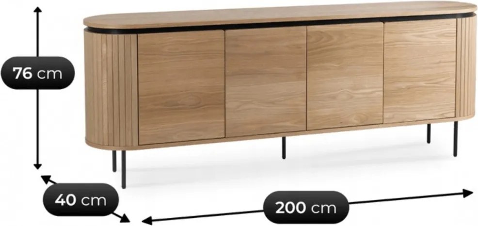 Komód 200 cm, négyajtós kivitelben, tölgy színben BECK