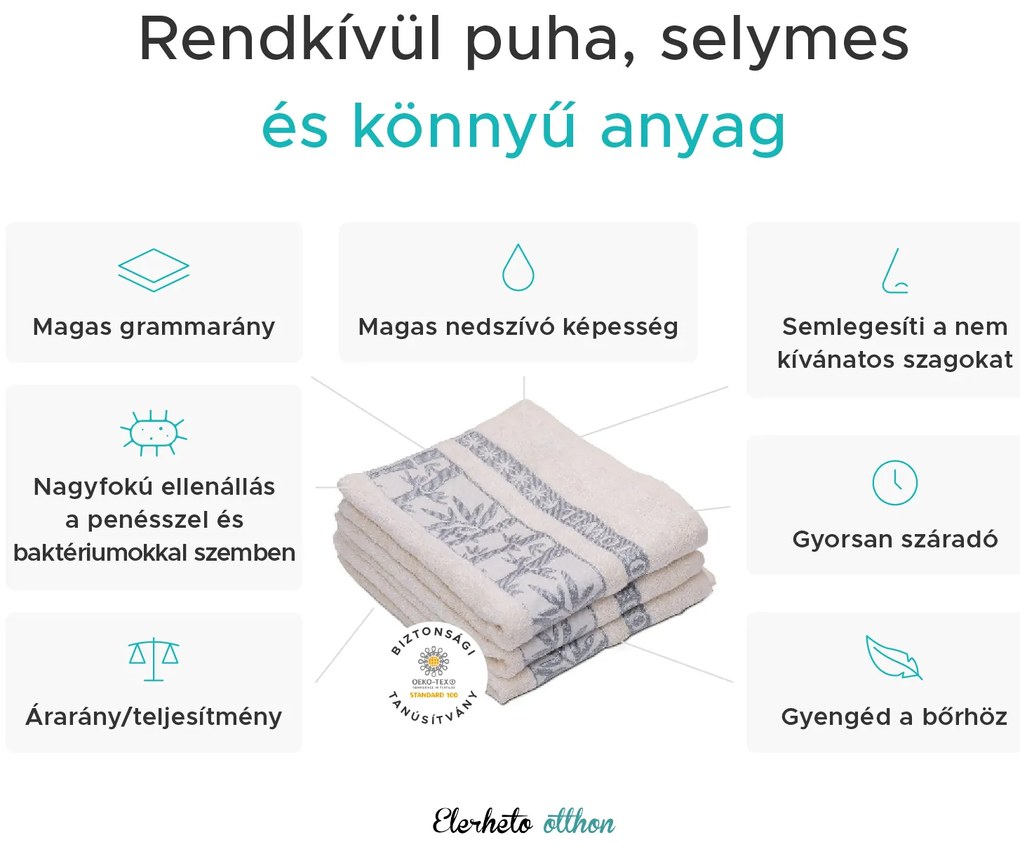 Bambusz törölköző BAMBOO 50x90 cm krém, 70% bambusz szál | 30% pamut