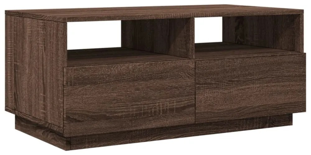 barna tölgyszínű dohányzóasztal LED-lámpákkal 90x49x40 cm