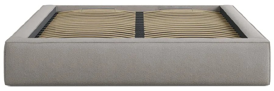 Világosszürke kárpitozott ágyneműtartós franciaágy ágyráccsal 160x200 cm Simon Olivia – Micadoni