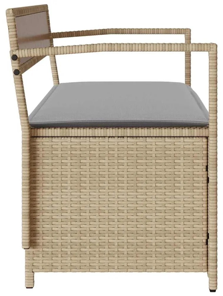 bézs polyrattan kerti tárolópad párnával