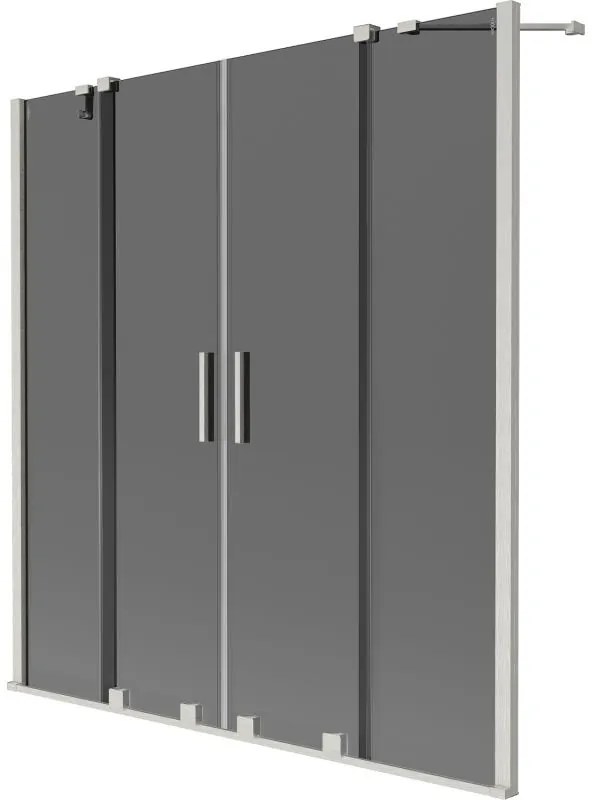 Mexen Velar Duo, 2 szárnyas eltolható kádparaván 140 x 150 cm, 8mm szürke üveg, csiszolt acél, 896-140-000-42-97