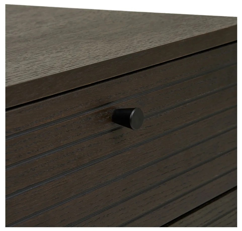 Kyoto komód 3 fiókkal, 2 ajtóval, tölgyfa furnér, füstölt, fekete fém lábakkal, 150x40x74 cm