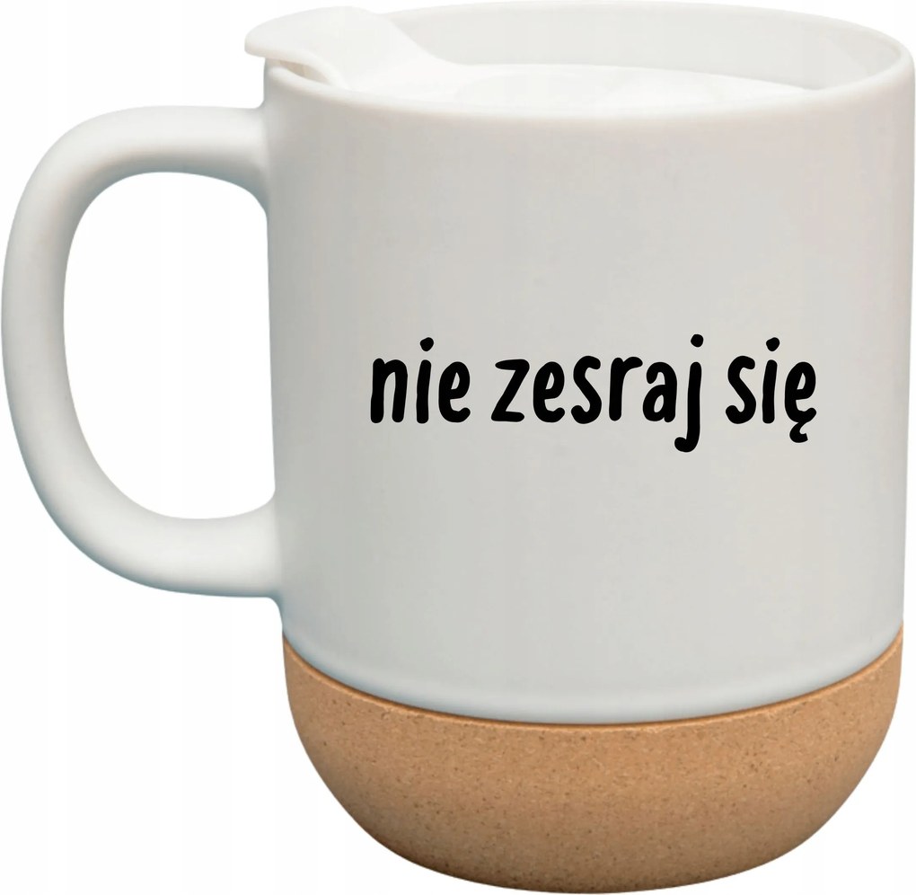 Fehér Bögre Fedéllel És Parafa Aljjal Ajándék Ne Le