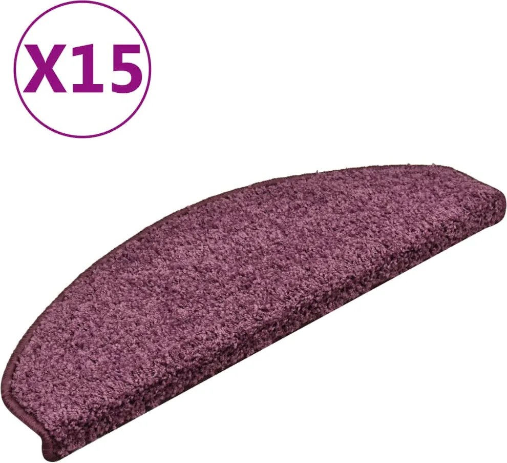 vidaXL 15 db sötétlila félkör alakú lépcsőszőnyeg 65 x 21 x 4 cm, nagy