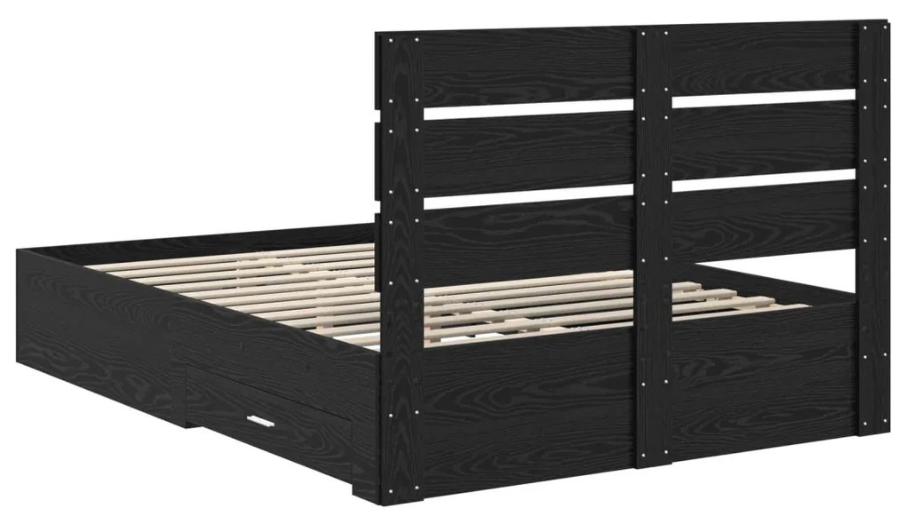 vidaXL Ágykeret fiókkal fejtámlával Fekete tölgy 140 x 190 cm Faanyag