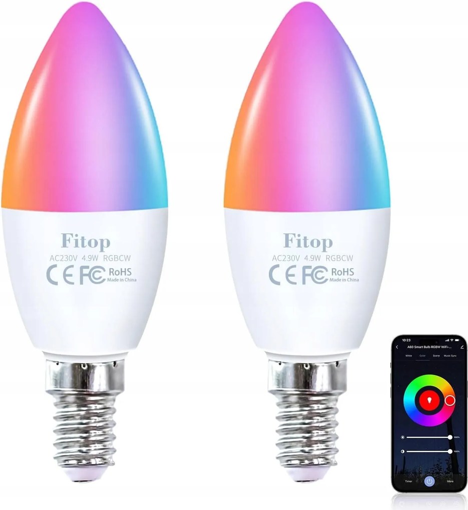 2x Led Intelligens Gyertya Izzó E14 4.9W 470lm Smart Wifi Rgb