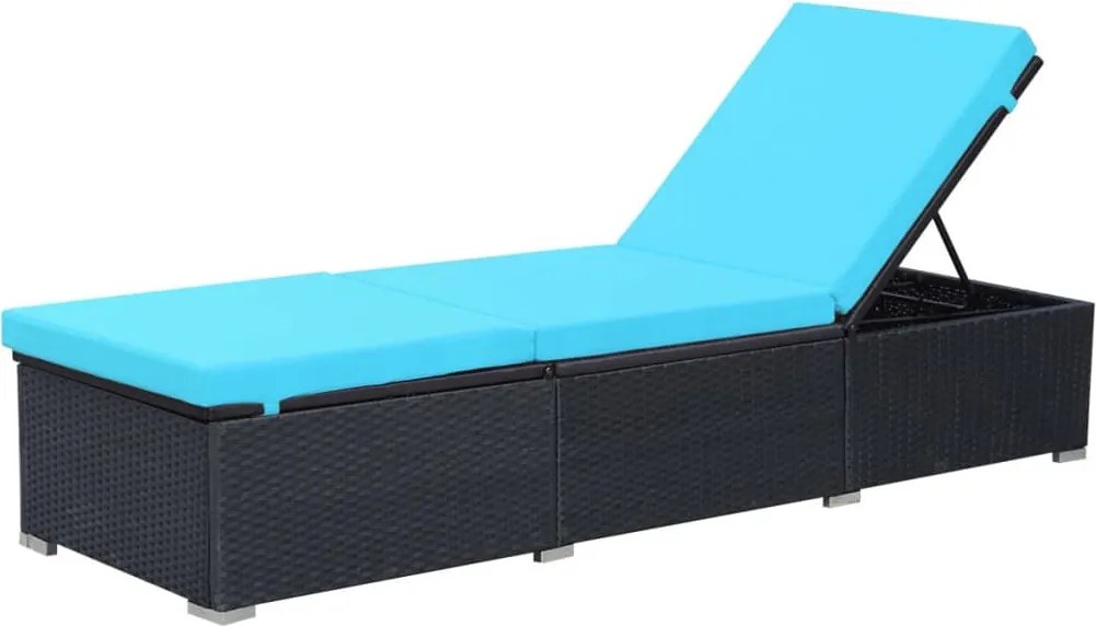 vidaXL fekete polyrattan napozóágy párnával