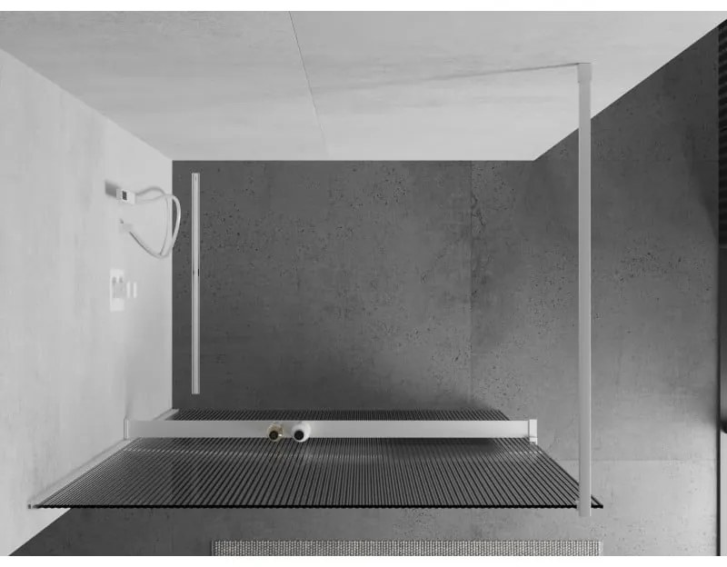Mexen Kioto+, Walk-In zuhanyparaván polccal és akasztóval 70 x 200 cm, 8 mm-es üveg bordás mintával, fehér profil, 800-070-121-20-09