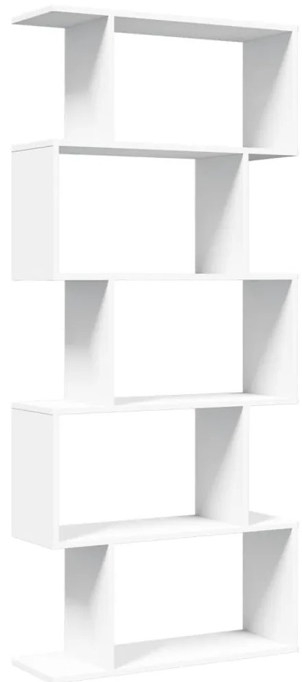5 szintes fehér szerelt fa elválasztó könyvespolc 70x24x161 cm