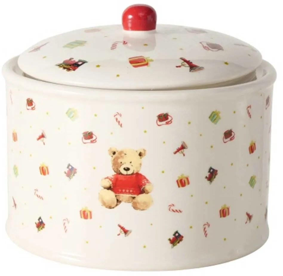 Kerámia konyhai tároló nagy 15x18 cm 2000 ml piros pulcsis macival