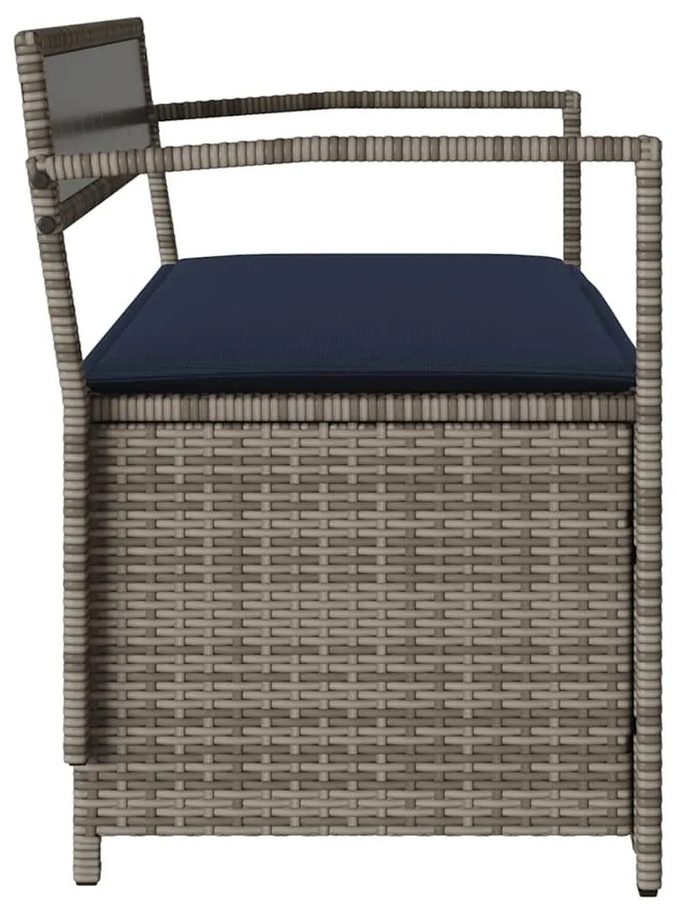 szürke polyrattan kerti tárolópad párnával