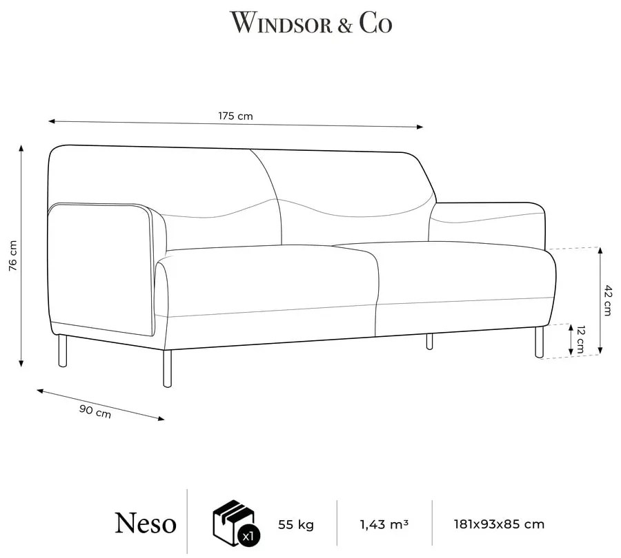 Neso szürke kanapé, 175 cm - Windsor & Co Sofas