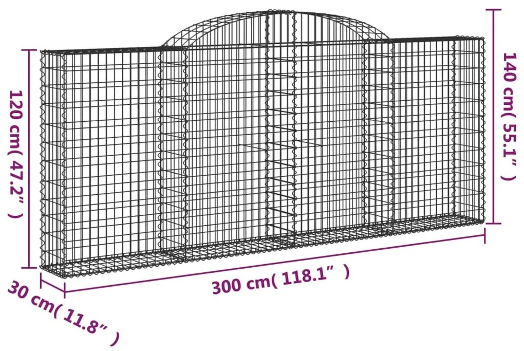 20 db íves horganyzott vas gabion kosár 300x30x120/140 cm