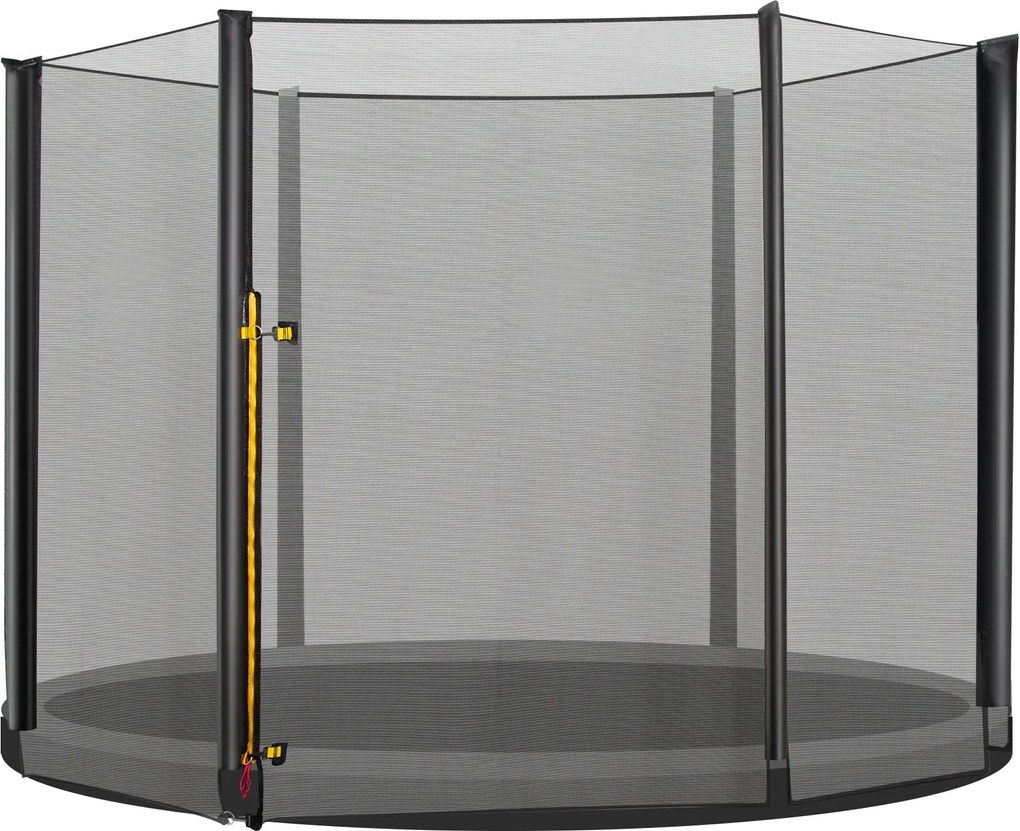 HOMCOM Pótbiztonsági Háló Ø305 cm Kerek Trambulinhoz Cipzáras Ajtóval 6 Egyenes Rúddal Ø305x180 cm Fekete | Aosom