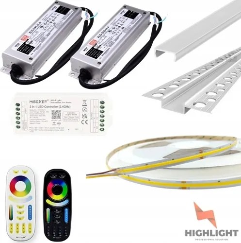 30m Homlokzati szett Led szalag Cob Cct Meleg-Hideg 16W 48V IP65 Profil