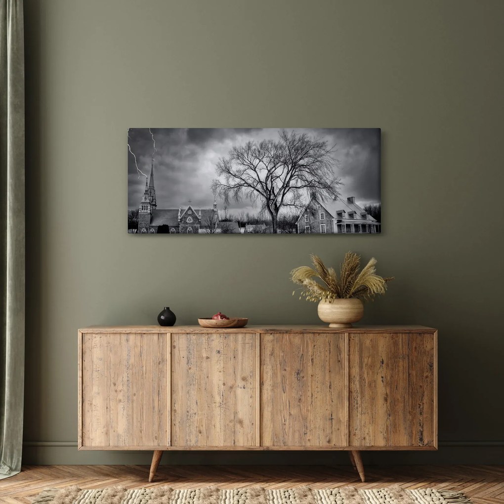 Fekete fehér falu képe (120x50 cm)
