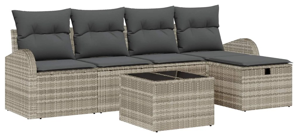 vidaXL Kanapé Szett párnával tárolóval 6 pcs Világosszürke polirattan