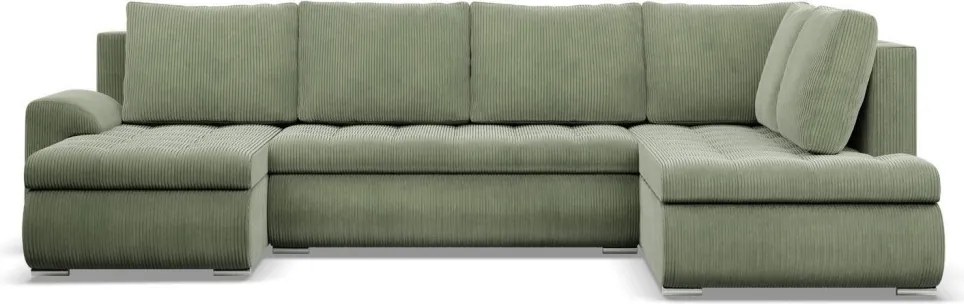 Tokio U sarokkanapé, 3 ágyneműtartóval, kordbársony, jobboldali, zöld