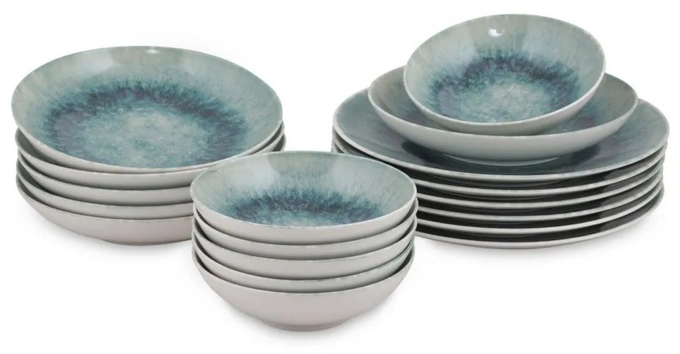 18 db-os étkészlet, batikolt mintás, türkiz - AQUATIQUE