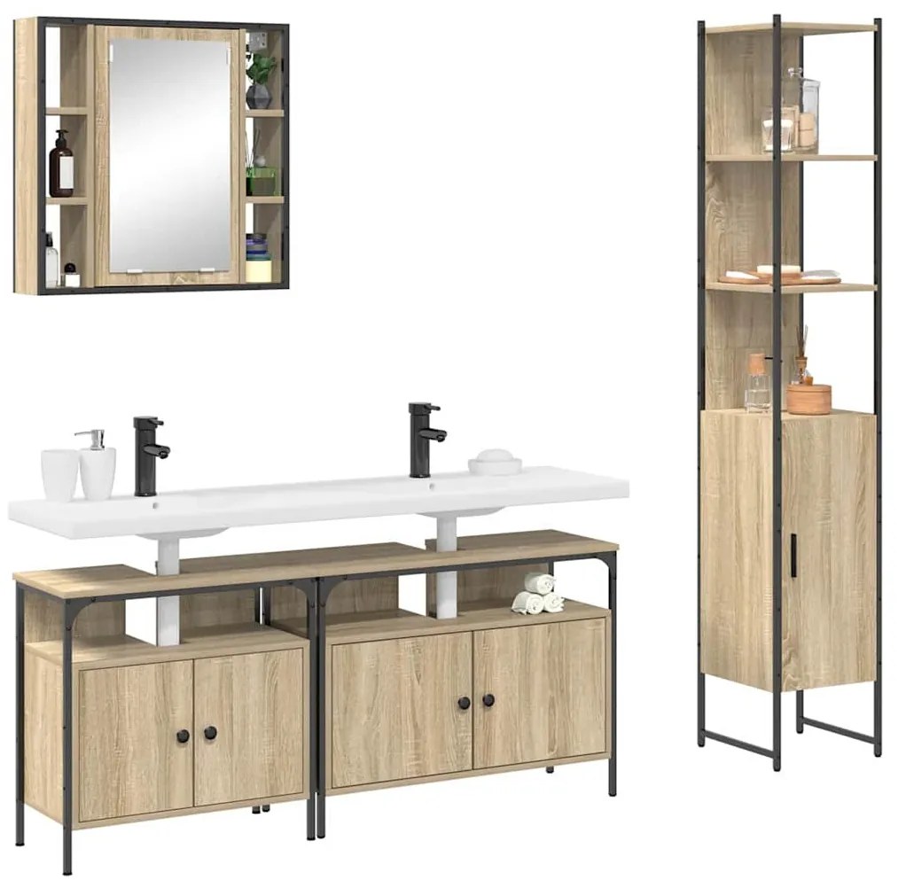 Fürdőszoba bútor szett 4 pcs sonoma tölgy 33 x 33 x 185.5 cm