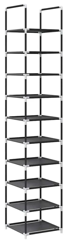fekete nem szőtt szövetből cipőállvány 10 szintes 33x33x174 cm