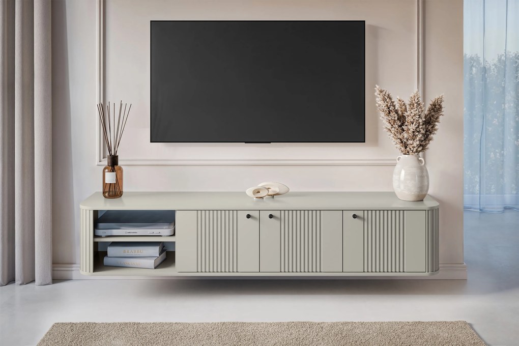 Vesper 3D fali TV szekrény 187 cm - kasmír / fekete fogantyúk
