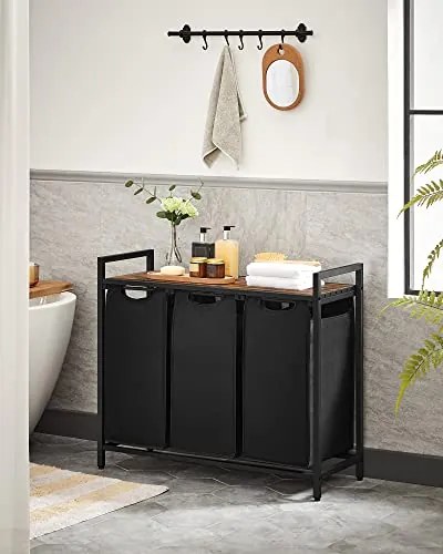 BERGEN ruháskosár polccal, 3x38l, fekete/barna SongmicsHome