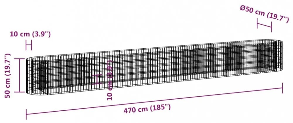 horganyzott vas gabion magaságyás 470 x 50 x 50 cm