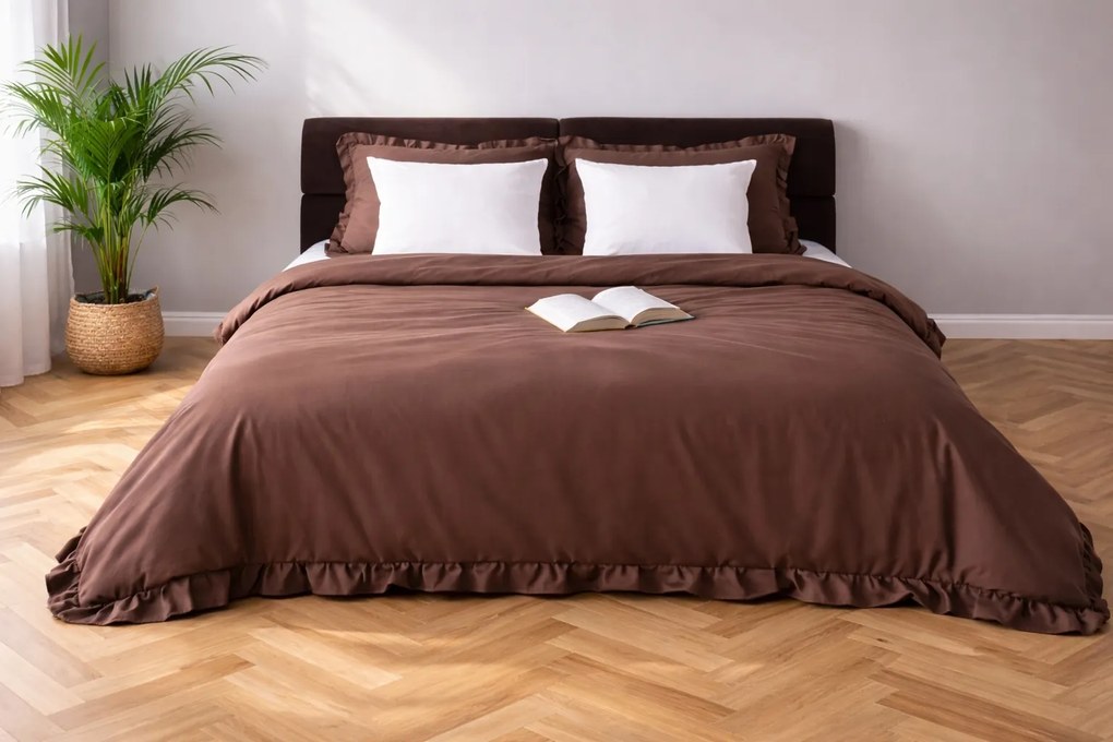 Prémium pamut ágyneműhuzat 220x200 barna fodros