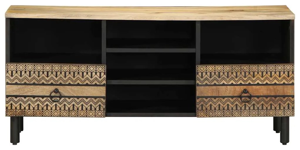 fekete tömör nyers mangófa TV-szekrény 100 x 33,5 x 46 cm