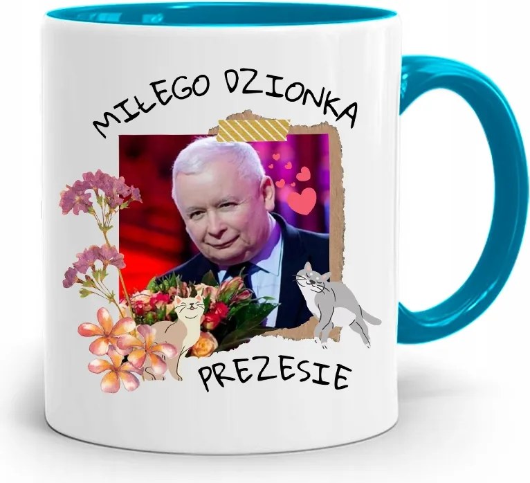 Kék Vicces Bögre Jaroslaw Kaczynski fényképes nyomattal