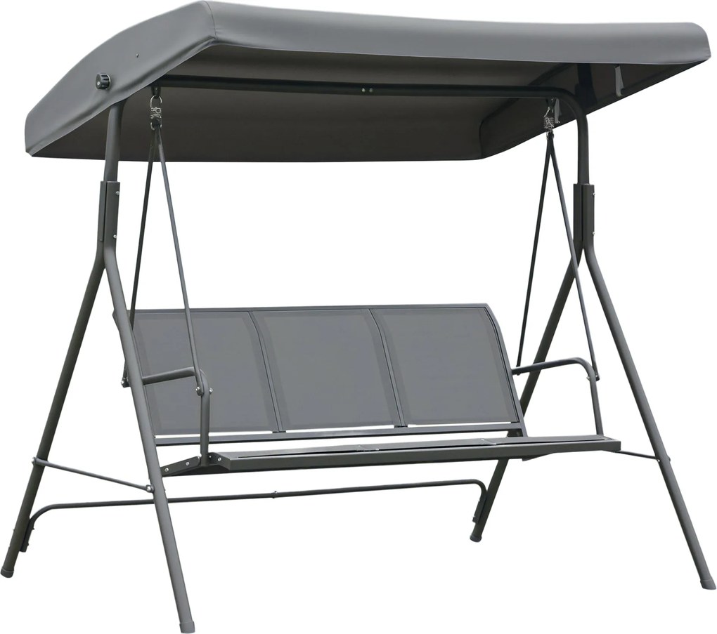 Outsunny 3-Fős Kerti Hinta Állítható Napernyővel Lélegző Háttámlával és Acélvázzal Kültéri Teraszra és Erkélyre 175x118x159 cm Szürke | Aosom