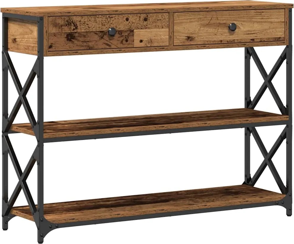 vidaXL Konzol Asztal Régi fa 100 x 28 x 75 cm Műgyantás fa és fém