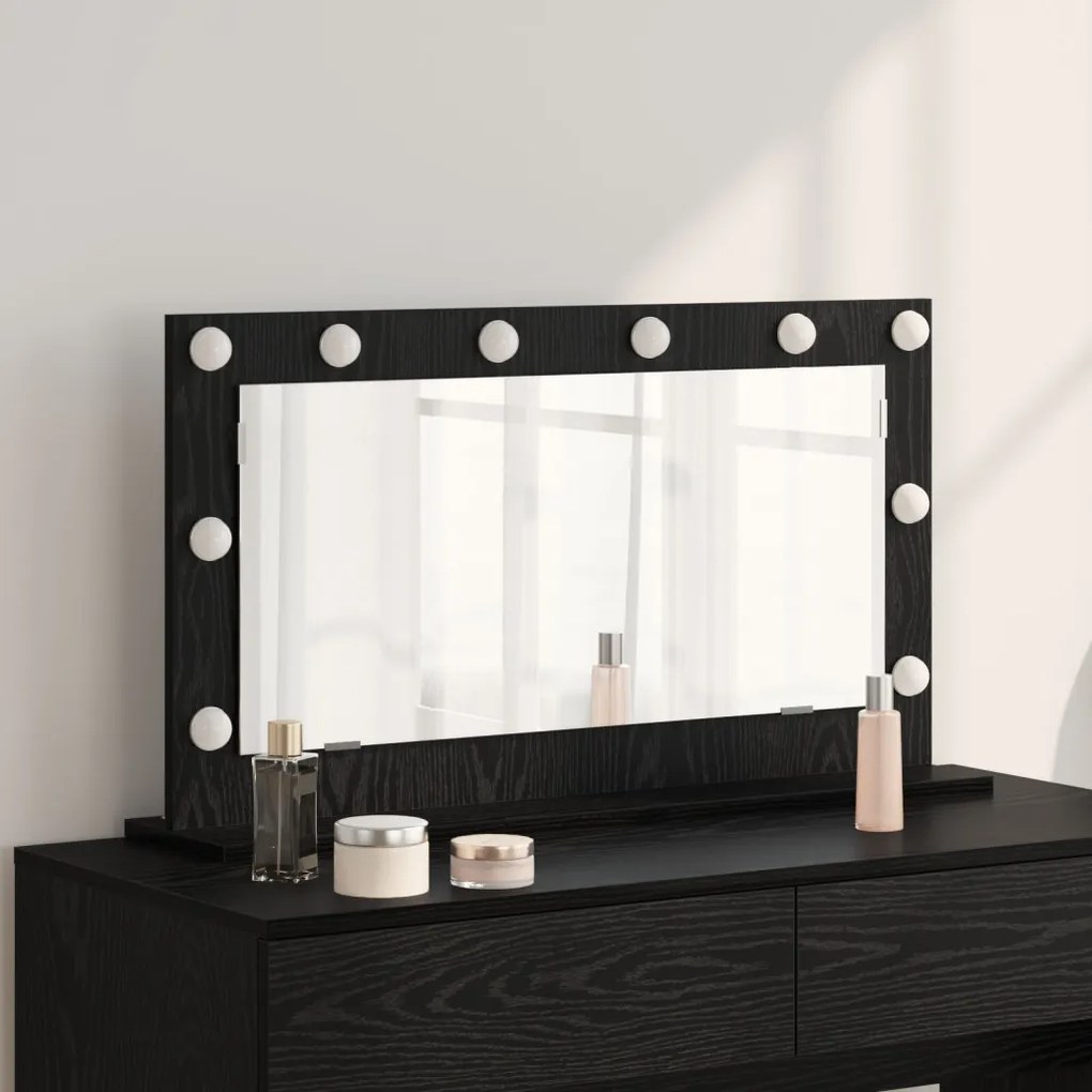 Toalett Tükör LED -es lámpákkal Fekete tölgy 80 x 45 x 18 cm