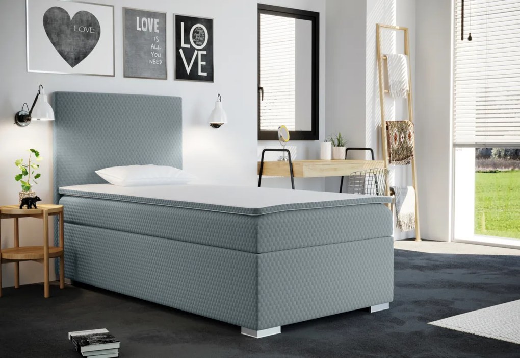RENATA kárpitozott boxspring ágy + topper, 90x200, sawana pik honey 72, jobb