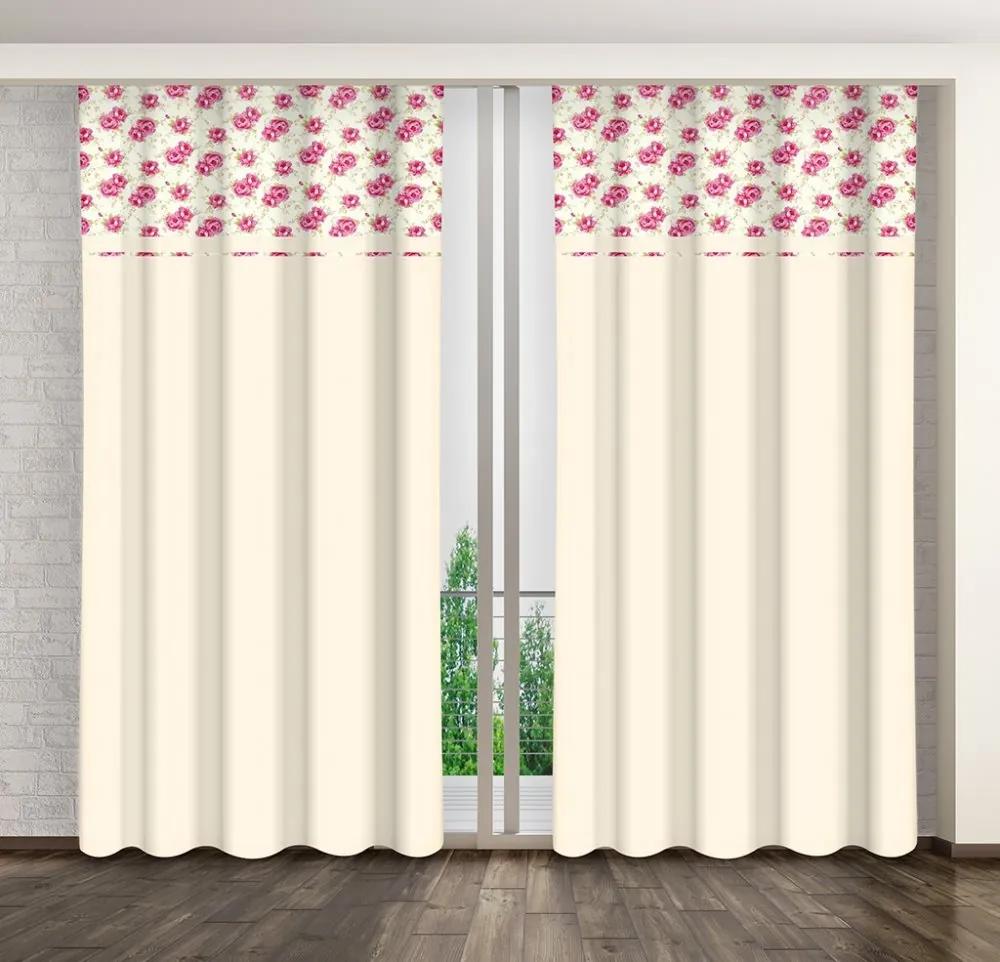 Krém dekoratív függöny virágmotívummal Hossz: 250 cm