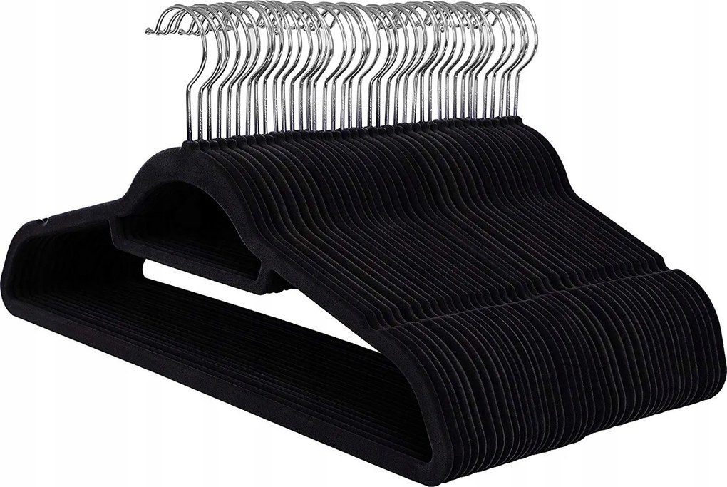 Velúr ruhaakasztó 50 darabos fekete