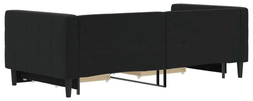 fekete kihúzható bársony heverő fiókkal 90 x 190 cm