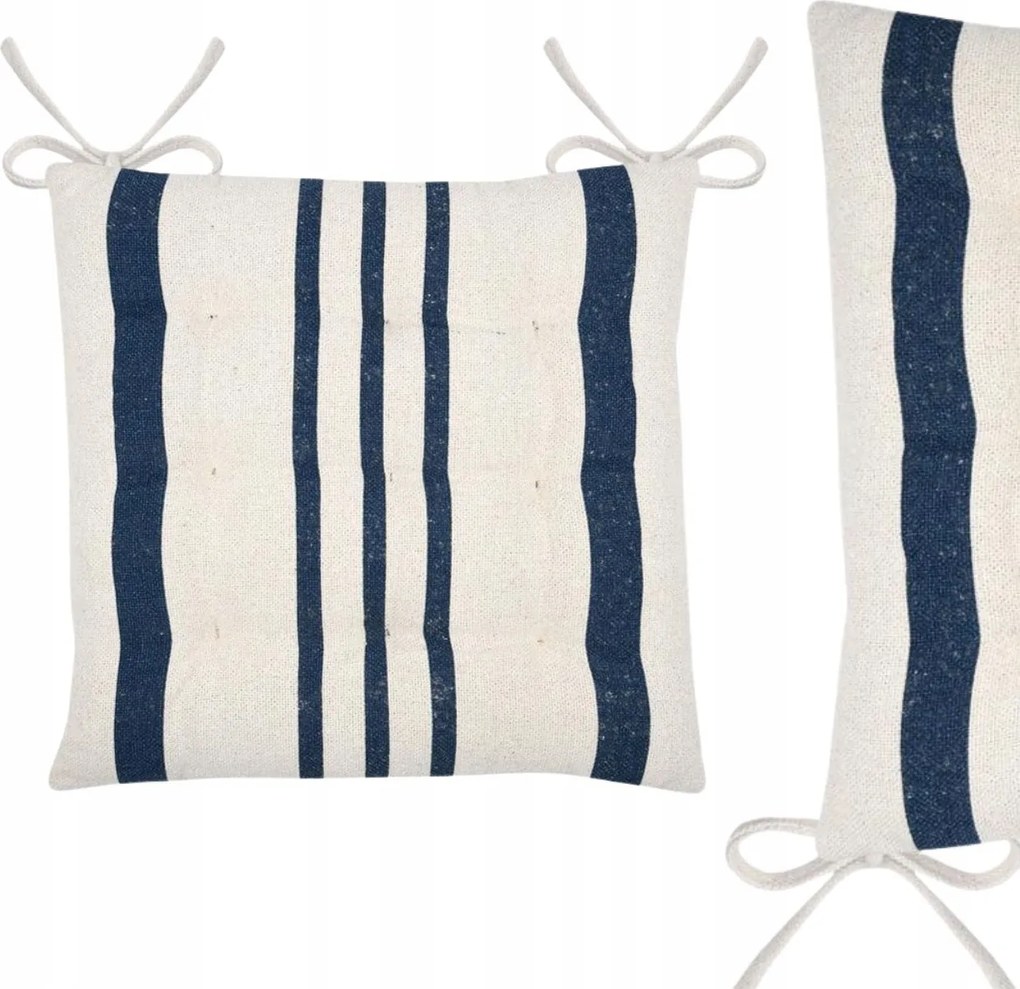 Székpárna Csíkos sötétkék 38x38cm csomózott Bézs steppelt