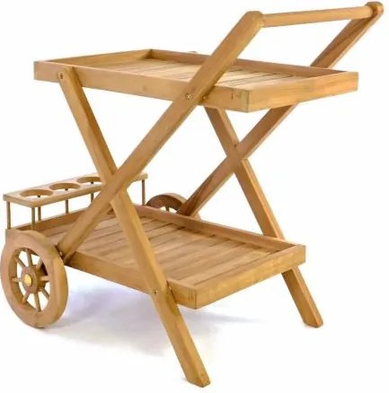 DIVERO Felszolgáló asztal kerekekkel  teafából