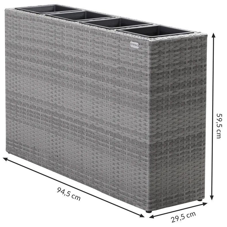 Casaria® Virágtartó 95x27x60 cm szürke - 4 edény