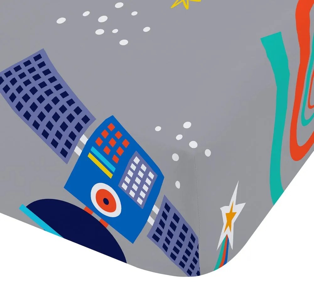 Szürke gumis egyszemélyes gyerek lepedő 90x190 cm Lost In Space – Catherine Lansfield