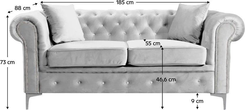 Kinyitható luxus 2-es ülés, világosszürke Velvet szövet, ROMANO