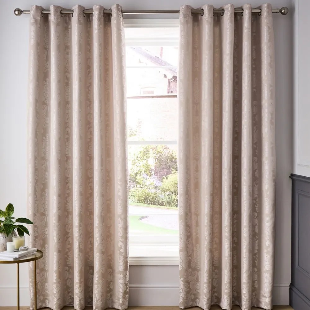Bézs damaszt függöny szett 2 db-os 229x229 cm Damask Jacquard – Catherine Lansfield