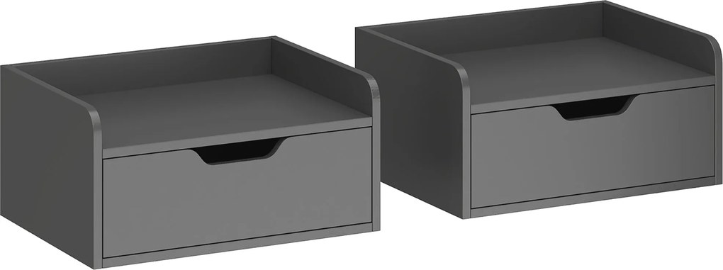 HOMCOM 2 db lebegő falra szerelhető éjjeliszekrény csúszó fiókkal és polccal, fekete — 40 x 30 x 19,5 cm | Aosom