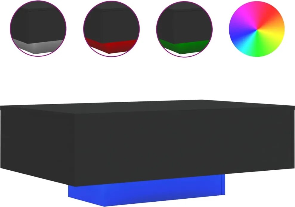 vidaXL fekete dohányzóasztal LED-lámpákkal 85 x 55 x 31 cm