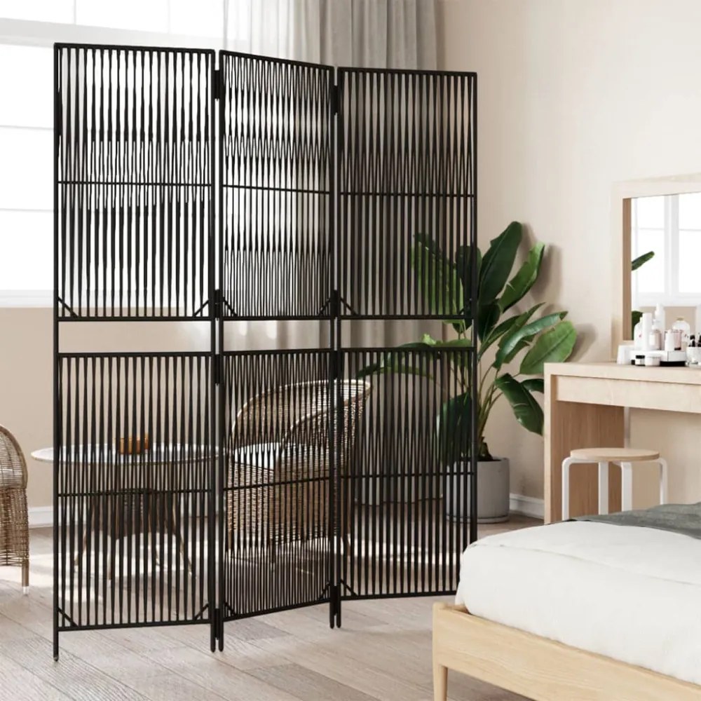 fekete 3-paneles polyrattan térelválasztó