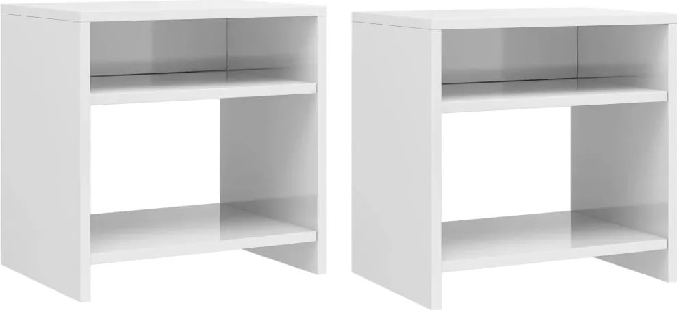 vidaXL 2 db magasfényű fehér szerelt fa éjjeliszekrény 40 x 30 x 40 cm