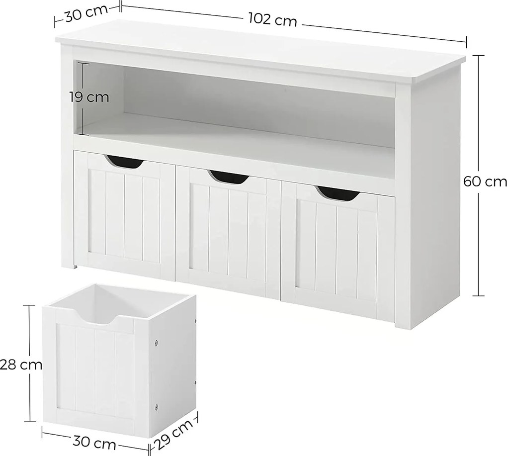 Játéktároló gyerekeknek, tárolódoboz kerekekkel, 102 x 60 x 30 cm, fehér